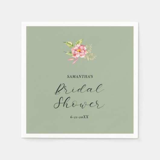 ピンク色の水色の花 | ブライダルシャワー スタンダードカクテルナプキン (正面)