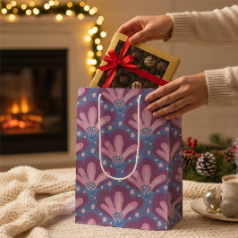 ピンク色の水色の花 ミディアムペーパーバッグ