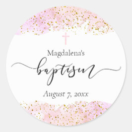 ピンク色の水色 |フェイク金ゴールド詳細バプテスマ ラウンドシール