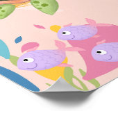 ピンク色の海の可愛い亀 ポスター (角)