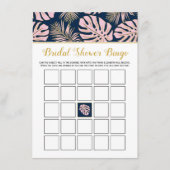 ピンク色の海軍のトロピカル葉ブライダルシャワービンゴゲーム エンクロージャーカード (正面)