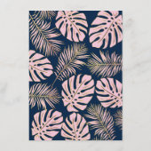 ピンク色の海軍のトロピカル葉ブライダルシャワービンゴゲーム エンクロージャーカード (裏面)