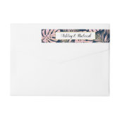 ピンク色の海軍の熱帯モンステラ葉、パーム結婚の ラップアラウンドラベル (裏面)