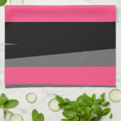 ピンク色の灰色と黒の抽象芸術 キッチンタオル (折り畳み)