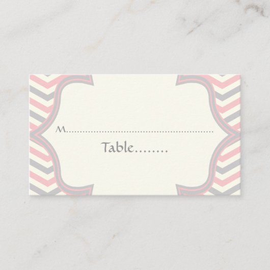 ピンク色の灰色のシボ結婚ロンの座席表 プレイスカード (正面)