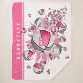 ピンク色の灰色のバスケットボール星の女の子スポーツデカ シェルパブランケット (正面)