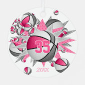 ピンク色の灰色のバスケット星の女の子の形見 メタルオーナメント (裏面)