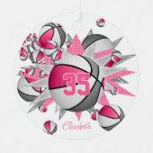 ピンク色の灰色のバスケット星の女の子の形見 メタルオーナメント (正面)