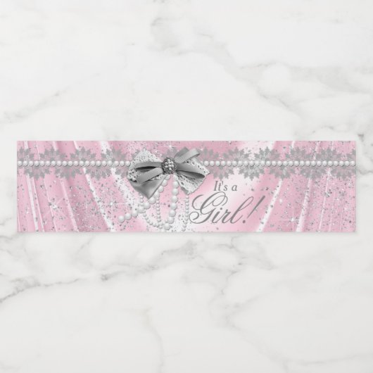 ピンク色の灰色の赤ちゃんシャワー水ボトルラベル ペットボトルラベル (シングルラベル)