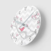 ピンク色の灰色の鳥の分岐壁時計 ラウンド壁時計 (傾斜)