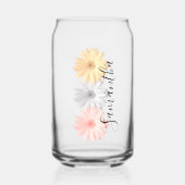 ピンク色の灰色の黄色のデイジー花名 ガラス缶 (正面)