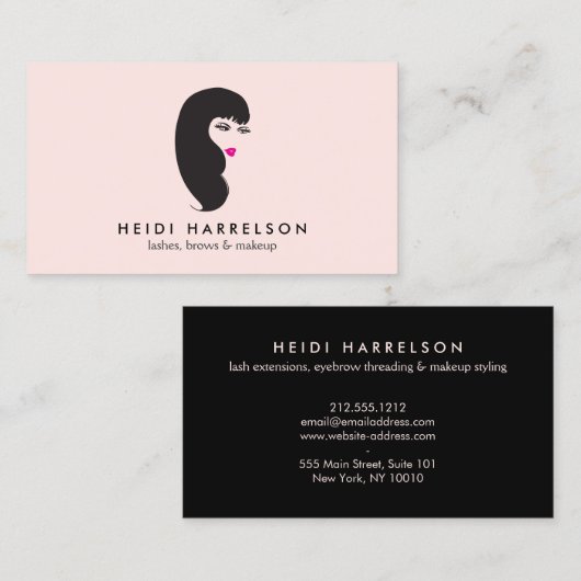 ピンク色の点滅を持つ女の子の美しい名刺 名刺 (正面/裏面)