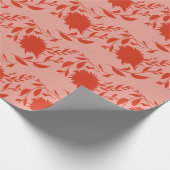 ピンク色の熱帯の赤い花 ラッピングペーパー (角)