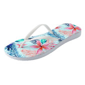 ピンク色の熱帯パターン(青) ビーチサンダル (アングル)