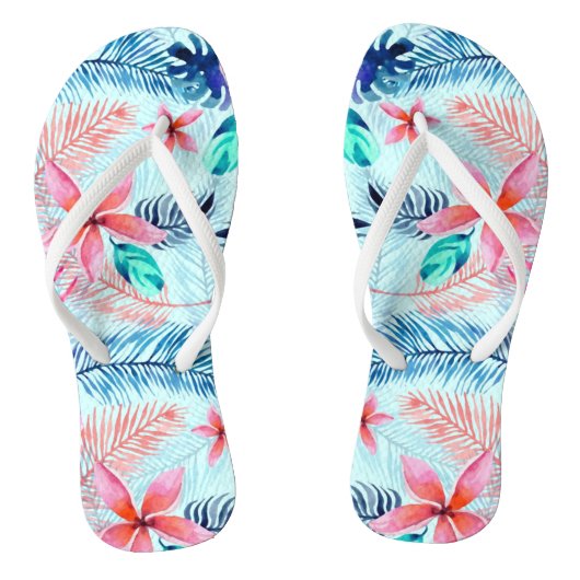 ピンク色の熱帯パターン(青) ビーチサンダル (ソール)