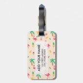 ピンク色の熱帯フラミンゴの夏のパターン ラゲッジタグ (裏面縦)