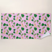 ピンク色の熱帯地方のパップで ビーチタオル (正面)