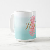 ピンク色の熱帯性パイナップル コーヒーマグカップ (正面左)