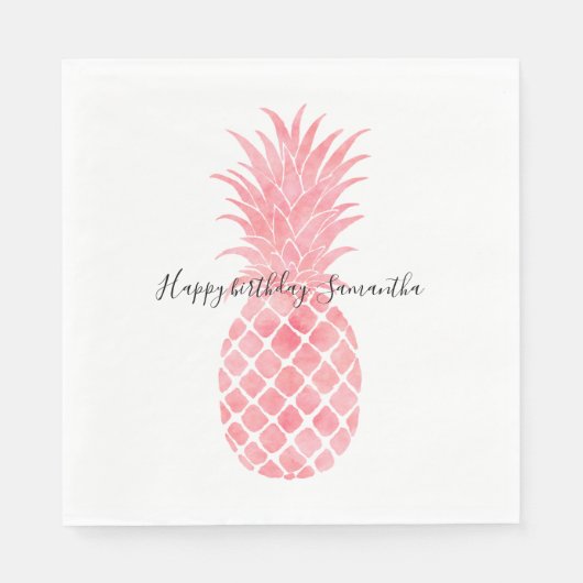 ピンク色の熱帯性パイナップル スタンダードランチョンナプキン (正面)