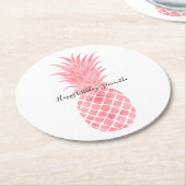 ピンク色の熱帯性パイナップル ラウンドペーパーコースター (アングル)