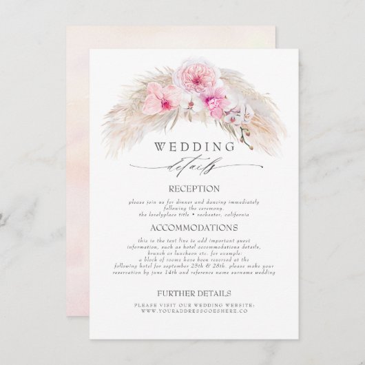 ピンク色の熱帯結婚花の情報 エンクロージャーカード (正面/裏面)