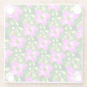 ピンク色の熱帯花パターン ガラスコースター (裏面)