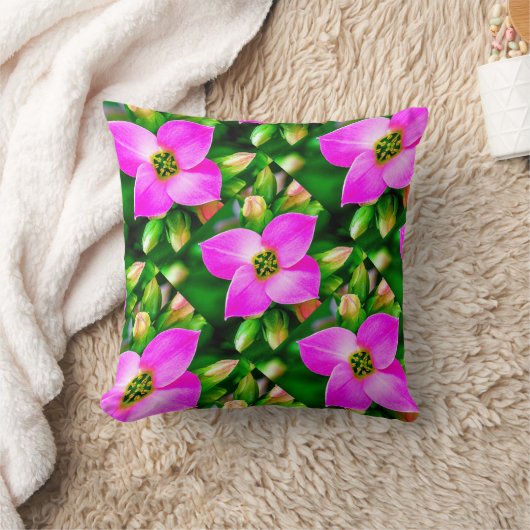 ピンク色の熱帯花パターン クッション (ブランケット)