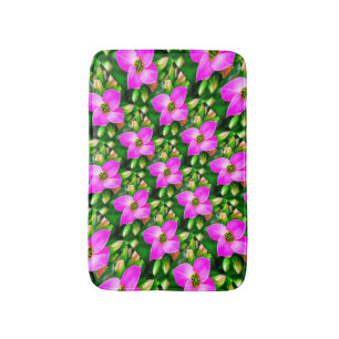 ピンク色の熱帯花パターン バスマット