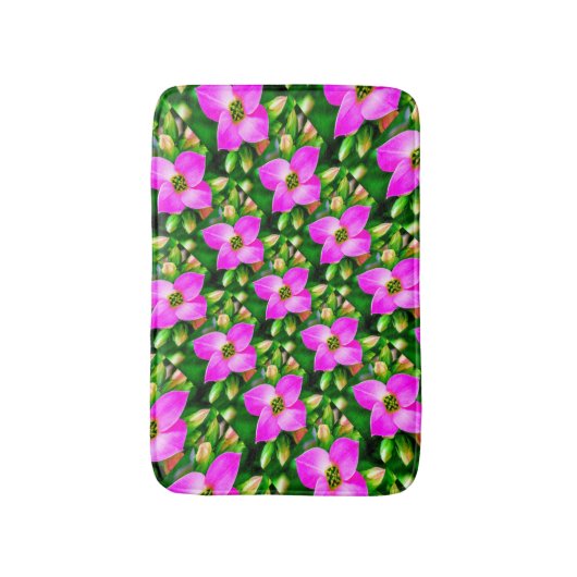 ピンク色の熱帯花パターン バスマット (正面縦)