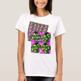ピンク色の熱帯花パターン Tシャツ