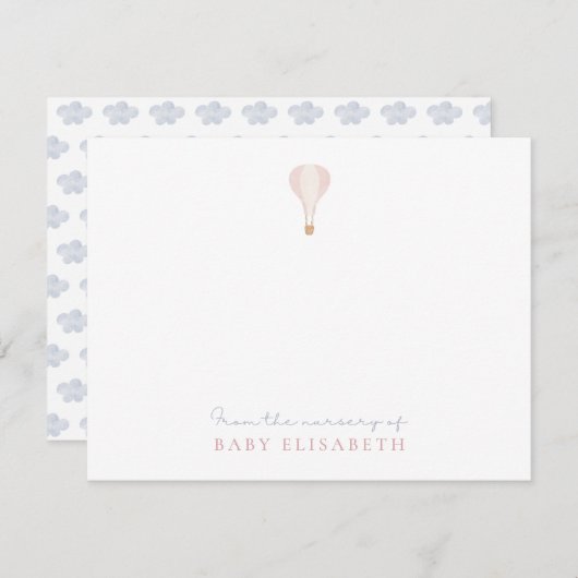 ピンク色の熱気球、の子供部屋から 招待状 (正面/裏面)