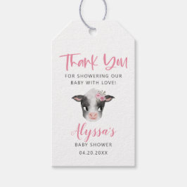 ピンク色の牛の赤ちゃんシャワー ギフトタグ