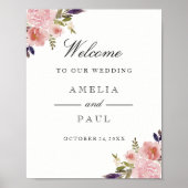 ピンク色の牡丹が歓迎の結婚サイン ポスター (正面)