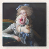 ピンク色の牡丹で飾る ガラスコースター (正面)