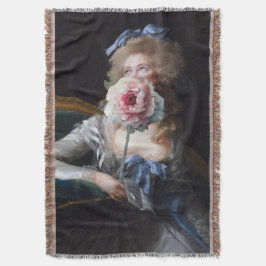 ピンク色の牡丹で飾る スローブランケット