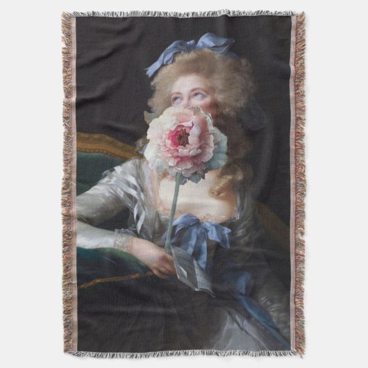 ピンク色の牡丹で飾る スローブランケット (正面縦)