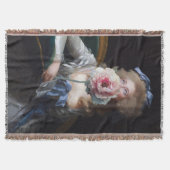 ピンク色の牡丹で飾る スローブランケット (正面)
