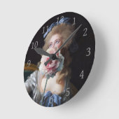 ピンク色の牡丹で飾る ラウンド壁時計 (傾斜)