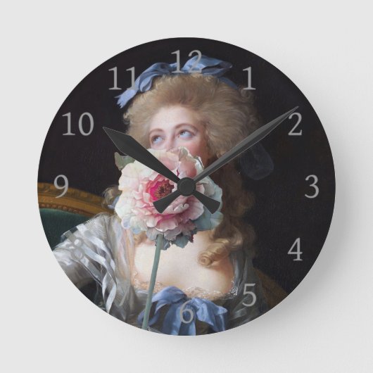 ピンク色の牡丹で飾る ラウンド壁時計 (正面)