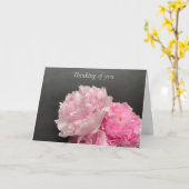 ピンク色の牡丹と文字考える宇宙の カード (黄色い花)