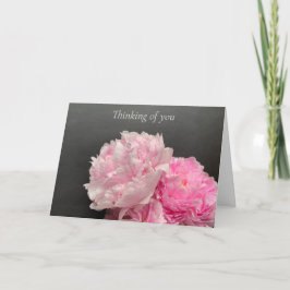 ピンク色の牡丹と文字考える宇宙の カード