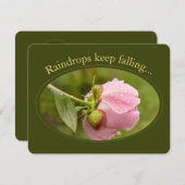 ピンク色の牡丹のキラキラした雨滴誕生日カード 招待状 (正面/裏面)