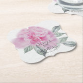 ピンク色の牡丹の水色 ペーパーコースター (アングル)