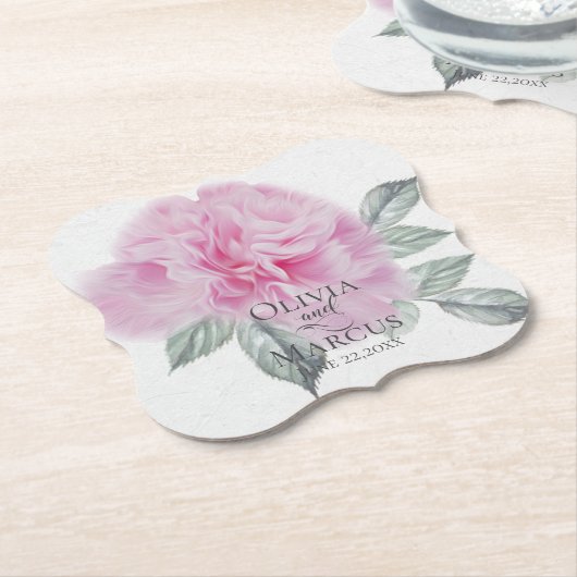 ピンク色の牡丹の水色 ペーパーコースター (アングル)