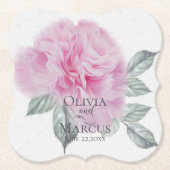 ピンク色の牡丹の水色 ペーパーコースター (正面)