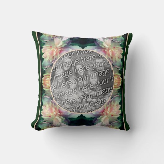 ピンク色の牡丹の花を増やしてあなたの写真を追加 クッション (正面)