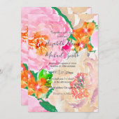 ピンク色の牡丹の花 招待状 (正面/裏面)