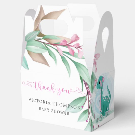 ピンク色の牡丹の赤ちゃんシャワー付きの可愛い恐竜 フェイバーボックス (オープン)