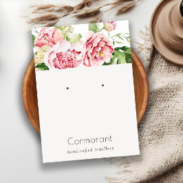 ピンク色の牡丹フローラスタッドイヤリングディスプレイ 名刺