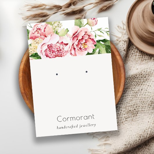 ピンク色の牡丹フローラスタッドイヤリングディスプレイ 名刺